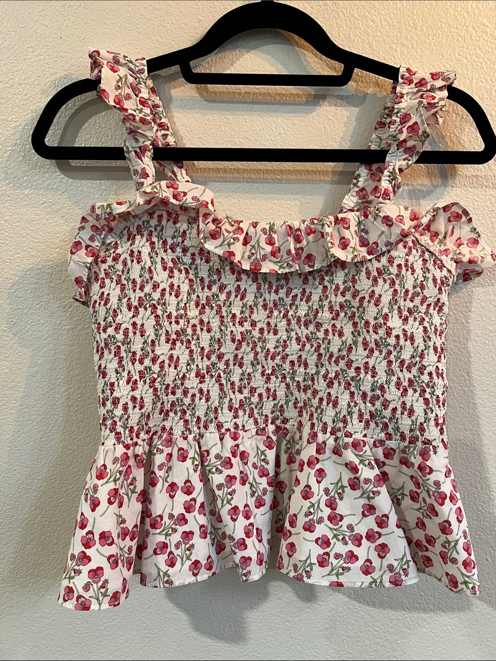 J. CREW x Liberty Ros Floral Fabric Smocked Ruffle Tank Top Women's Size M - Picture 6 of 15